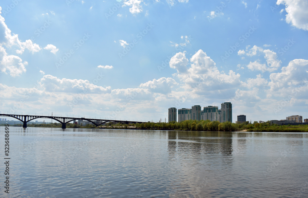 Naklejka premium new residential area on the river Bank. Nizhny Novgorod, Russia