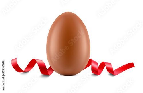 Chocolate easter egg with red ribbon isolated on white background. Vector illustration. Ready for your design. EPS10.	