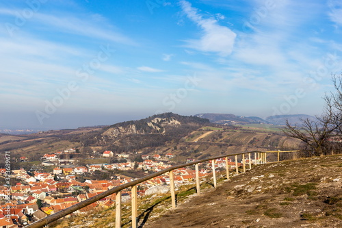 View to snowless hills in South Moravian region near Mikulov. Czech Republic.