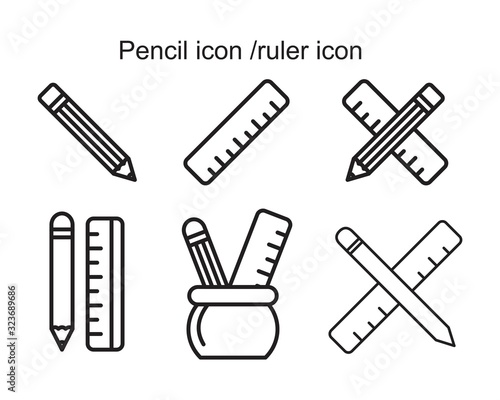 Pencil and ruler icon template black color editable. Pencil and ruler icon symbol Flat vector illustration for graphic and web design.