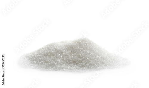 Pile of granulated sugar isolated on white