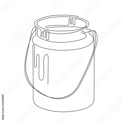 The milk can is drawn in one line. Continuous line. Minimalistic graphics.