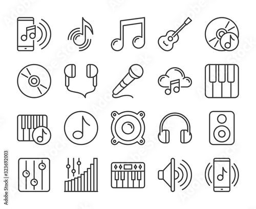 Music icons. Sound and Music line icon set. Vector illustration. Editable stroke.