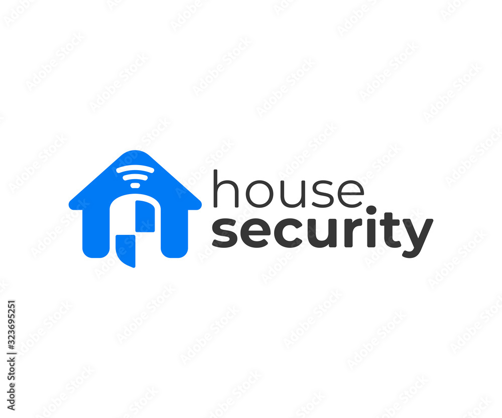Home protection wireless system logo design. House monitoring and security system vector design. Remote home control or home automation system logotype