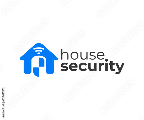 Home protection wireless system logo design. House monitoring and security system vector design. Remote home control or home automation system logotype