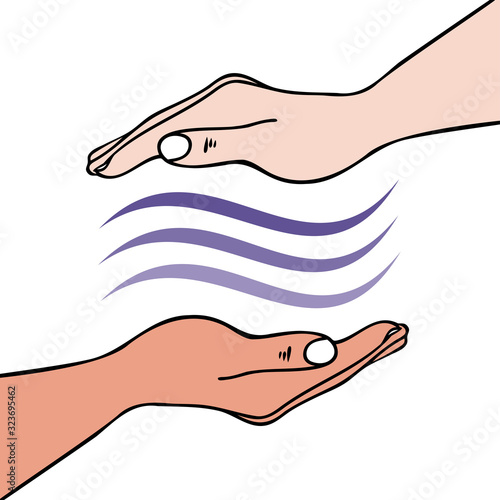 Hands-on healing showing hand sending univeral energy waves for emotional or physical healing - for Reiki, Alternative medicine