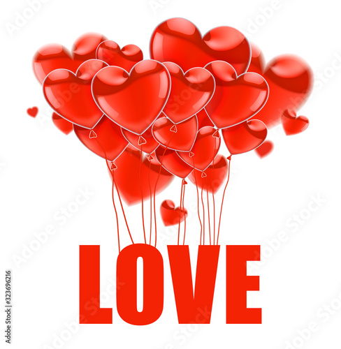 Happy Valentines Day.  Red flying realistic glossy balloons . Vector  illustration.
