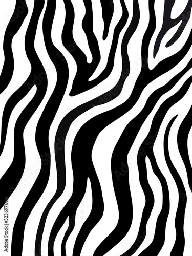 Zebra stripes seamless pattern. Tiger stripes skin print design. Wild animal hide artwork background. Black and white vector illustration.