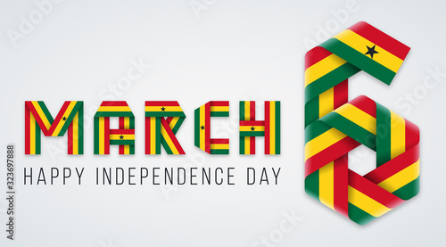 March 6, Ghana Independence Day congratulatory design with Ghana flag elements. Vector illustration.