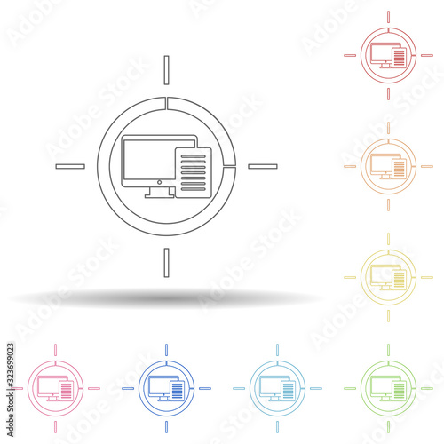 Colored cross device targeting in multi color style icon. Simple thin line, outline vector of business and digital marketing icons for ui and ux, website or mobile application
