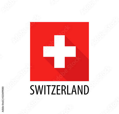 Flag of Switzerland. Vector flat swiss national flag square shape isolated on white with caption.