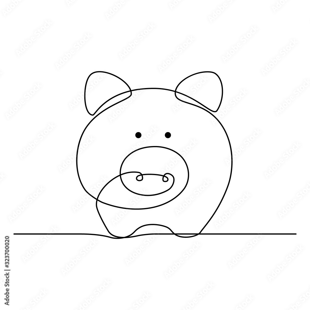 Piggy bank in continuous line art drawing style. Pig moneybox black linear sketch isolated on white background. Vector illustration Piggy bank in continuous line art drawing style. Pig moneybox black linear sketch isolated on white background. Vector illustration