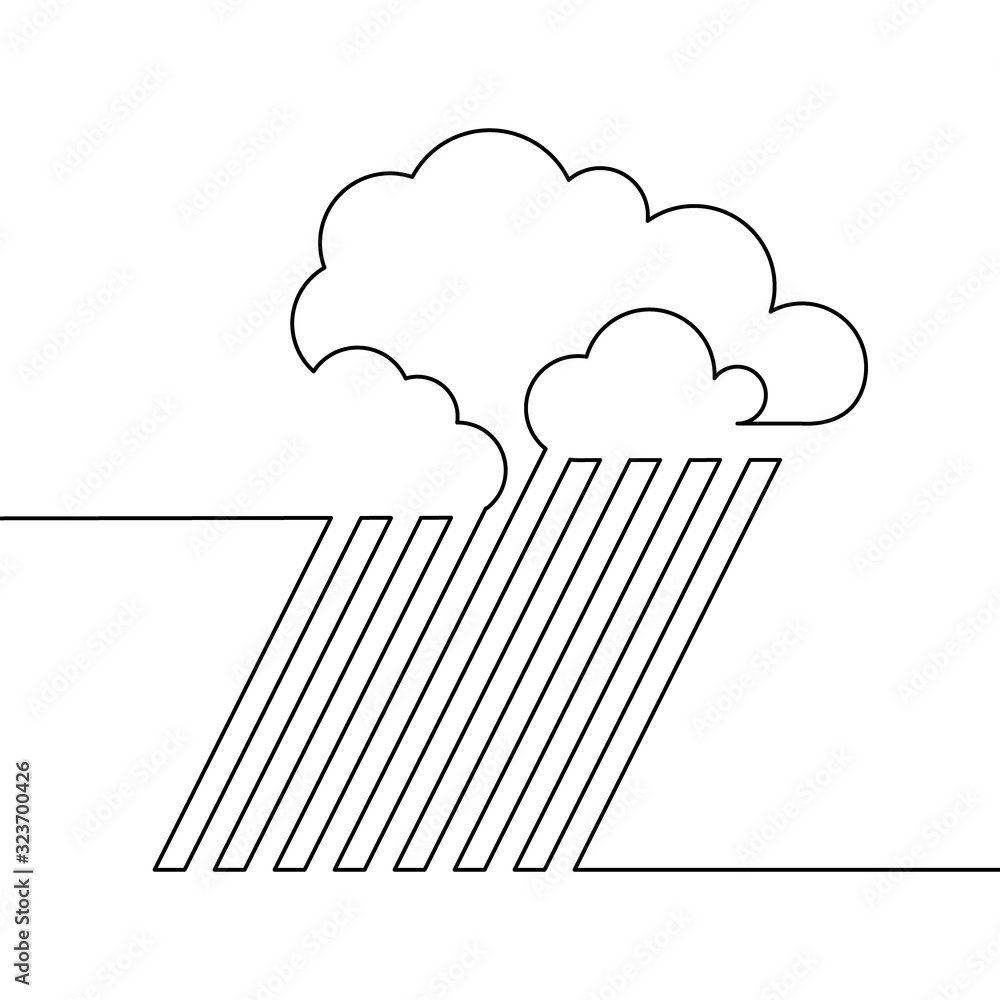 Clouds with rain falling in continuous line art drawing style. Minimalist black linear design isolated on white background. Vector illustration Clouds with rain falling in continuous line art drawing style. Minimalist black linear design isolated on white background. Vector illustration