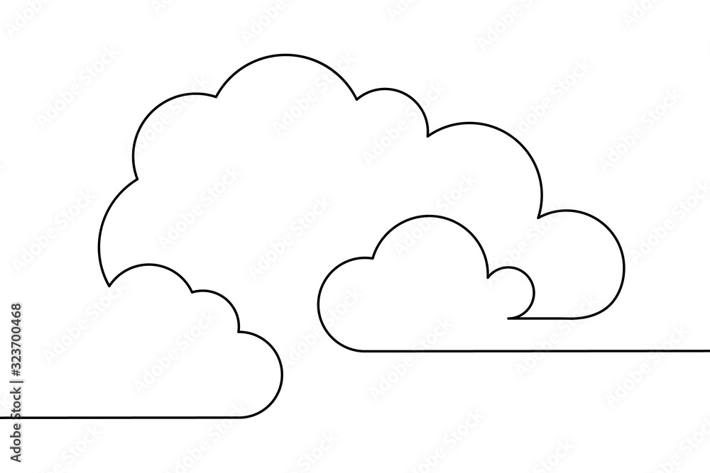 Clouds in the sky in continuous line art drawing style. Minimalist black  linear design isolated on white background. Vector illustration Stock  Vector | Adobe Stock