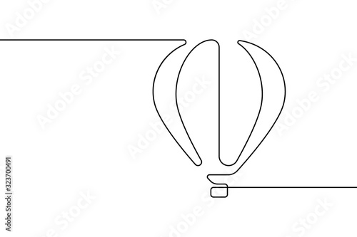 Hot air balloon in continuous line art drawing style. Minimalist black linear design isolated on white background. Vector illustration