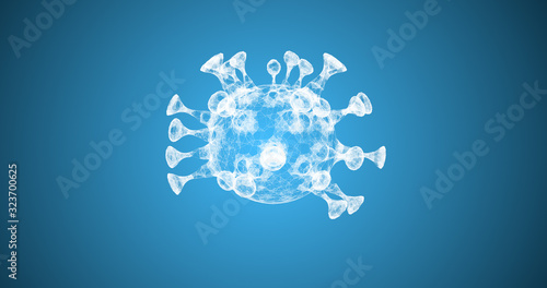 A white transparent bacteria with long appendages over blue background. photo