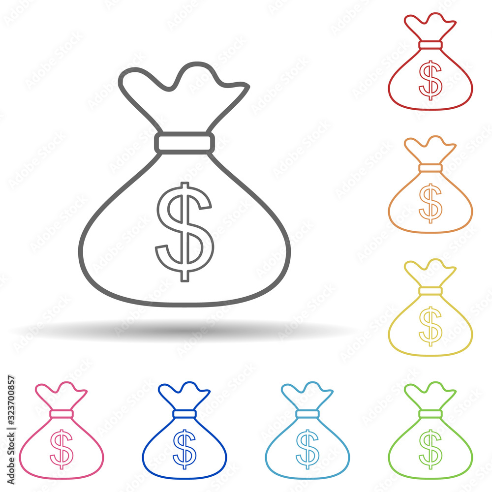 Money bag in multi color style icon. Simple thin line, outline vector of mobile banking icons for ui and ux, website or mobile application Money bag in multi color style icon. Simple thin line, outline vector of mobile banking icons for ui and ux, website or mobile application