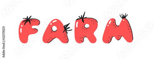 Cartoon vector illustration tomatos  ABC. Hand drawn font with vegan food and word LOL. Actual Creative art vegetarian alphabet 