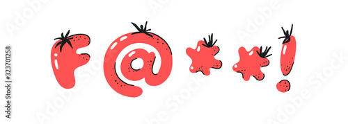 Cartoon vector illustration tomatos  ABC. Hand drawn font with vegan food and word LOL. Actual Creative art vegetarian alphabet 