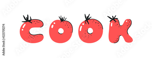 Cartoon vector illustration tomatos  ABC. Hand drawn font with vegan food and word LOL. Actual Creative art vegetarian alphabet 