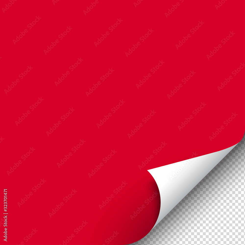 Red paper sticker with curled corner. Page curl with shadow. Template design. Sticky note page. Blank sheet of paper with corner. Vector Red paper sticker with curled corner. Page curl with shadow. Template design. Sticky note page. Blank sheet of paper with corner. Vector