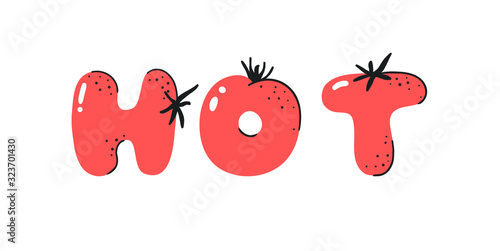 Cartoon vector illustration tomatos  ABC. Hand drawn font with vegan food and word LOL. Actual Creative art vegetarian alphabet 