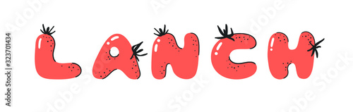 Cartoon vector illustration tomatos  ABC. Hand drawn font with vegan food and word LOL. Actual Creative art vegetarian alphabet 