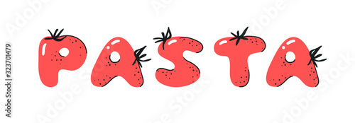 Cartoon vector illustration tomatos  ABC. Hand drawn font with vegan food and word LOL. Actual Creative art vegetarian alphabet 