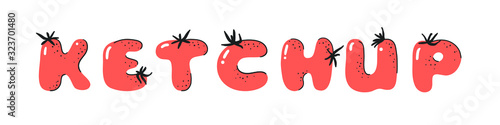 Cartoon vector illustration tomatos  ABC. Hand drawn font with vegan food and word LOL. Actual Creative art vegetarian alphabet 