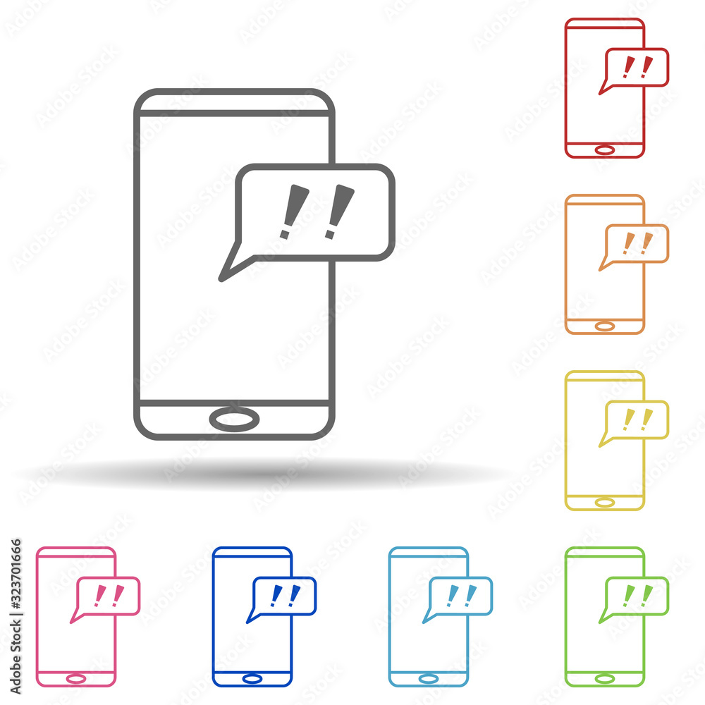 Exclamation from a smart phone in multi color style icon. Simple thin line, outline vector of mobile banking icons for ui and ux, website or mobile application Exclamation from a smart phone in multi color style icon. Simple thin line, outline vector of mobile banking icons for ui and ux, website or mobile application