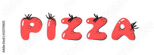 Cartoon vector illustration tomatos  ABC. Hand drawn font with vegan food and word LOL. Actual Creative art vegetarian alphabet 