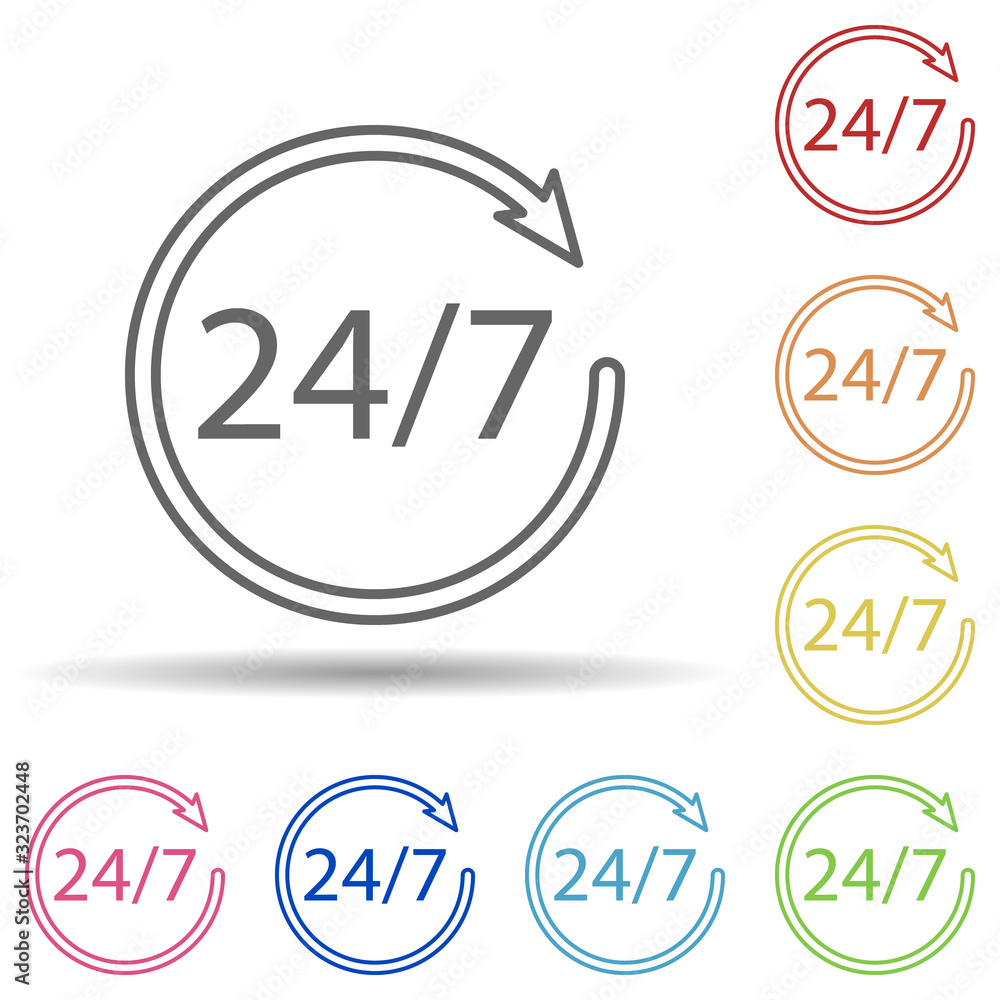 24 7 service in multi color style icon. Simple thin line, outline vector of mobile banking icons for ui and ux, website or mobile application