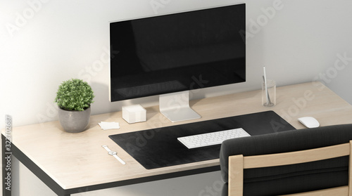 Blank black desk mat with mouse and keyboard mock up photo