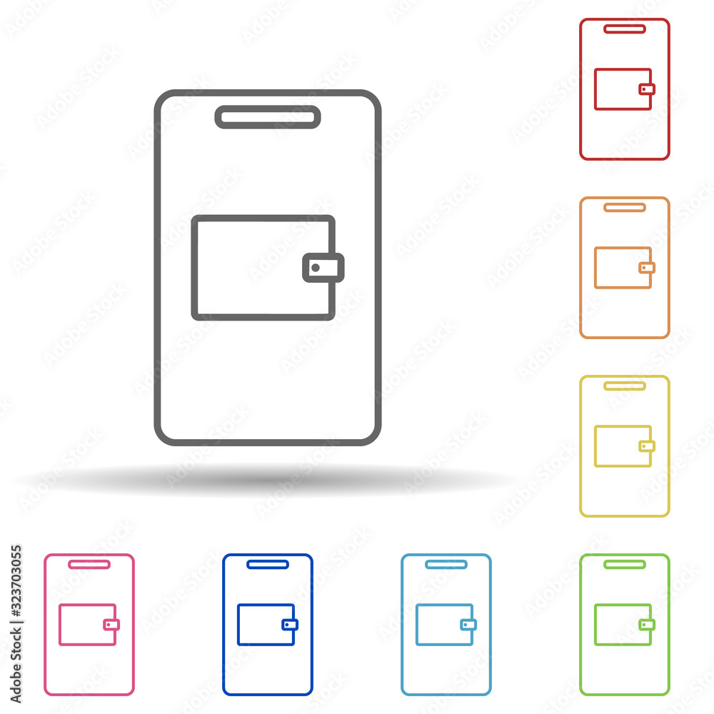 Mobile wallet in multi color style icon. Simple thin line, outline vector of mobile banking icons for ui and ux, website or mobile application Mobile wallet in multi color style icon. Simple thin line, outline vector of mobile banking icons for ui and ux, website or mobile application