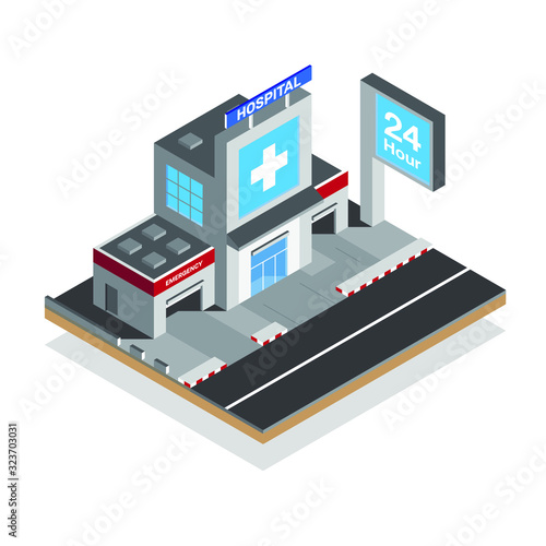 isometric hospital with big symbolic