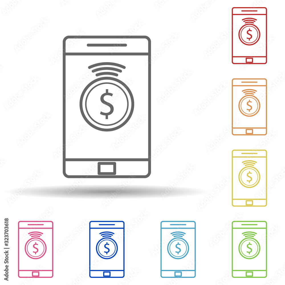 Money in mobile banking in multi color style icon. Simple thin line, outline vector of mobile banking icons for ui and ux, website or mobile application Money in mobile banking in multi color style icon. Simple thin line, outline vector of mobile banking icons for ui and ux, website or mobile application