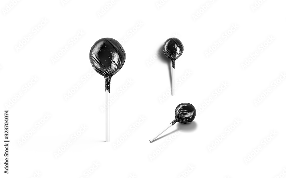 Blank black lollipop foil wrapper mockup, different views Blank black lollipop foil wrapper mockup, different views