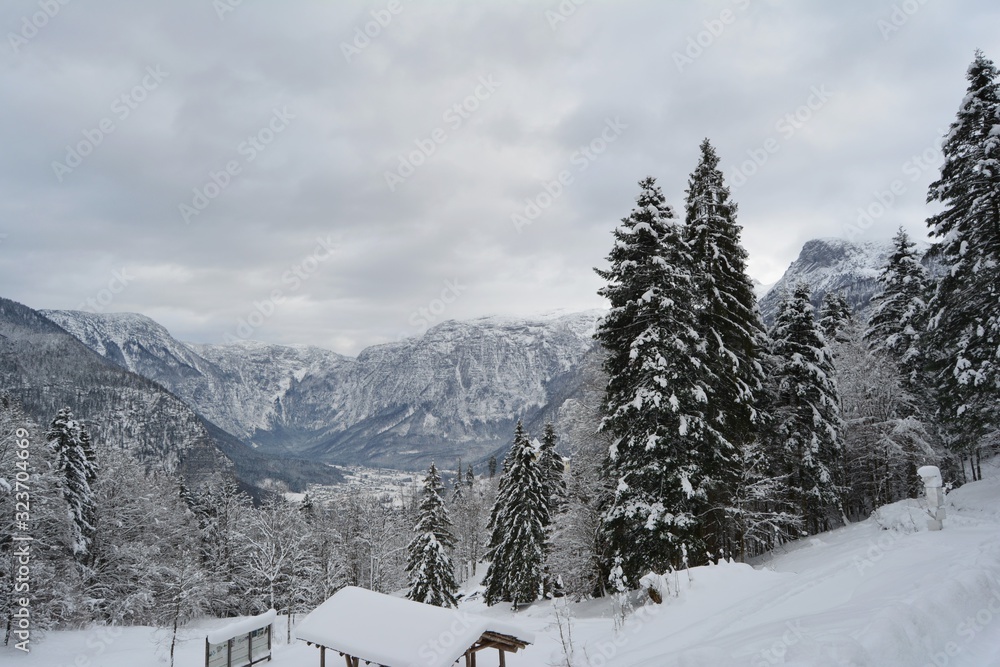 The lake of Hallstatt in the mountains, Austria. Winter view from the top. The lake of Hallstatt in the mountains, Austria. Winter view from the top.