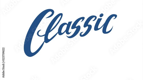 Animated presentation of classic blue animated hand lettering pantone color, chosen the color of the year, 2020. New style trend.