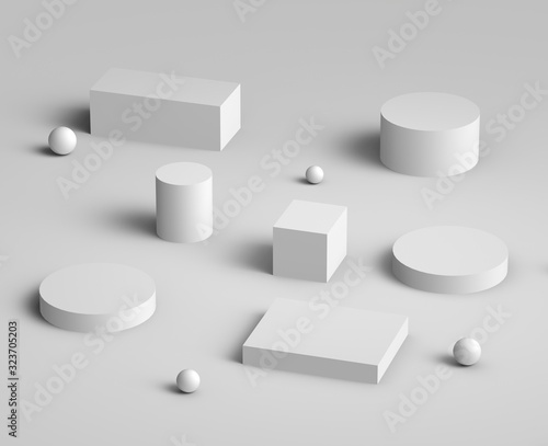 3d white gray podium minimal studio background. Abstract 3d geometric shape object illustration render. Display for cosmetics and beauty fashion product.