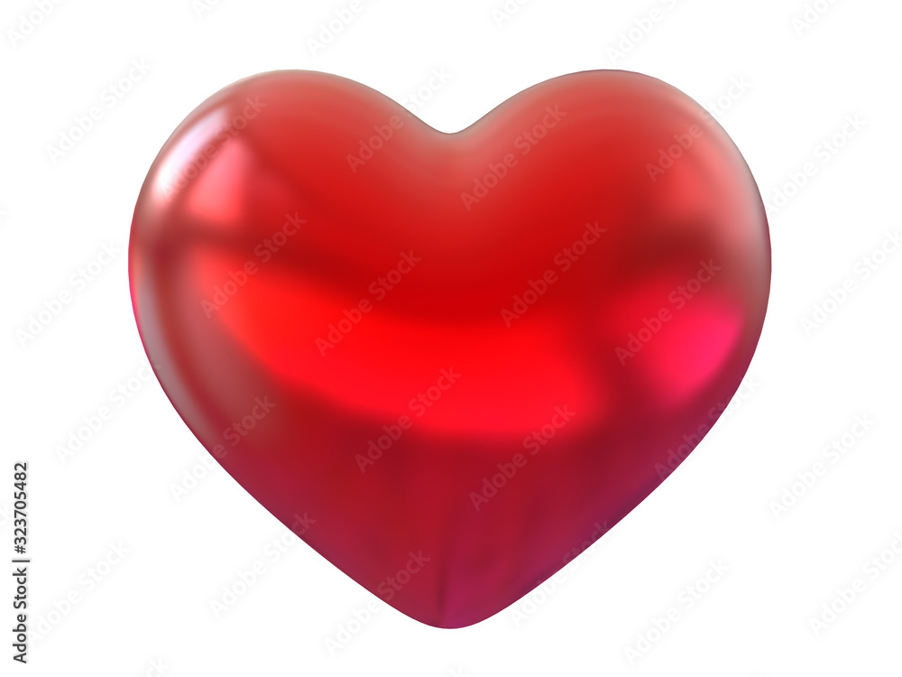 3D red heart glossy shape isolated on white background with clipping path. Object.
