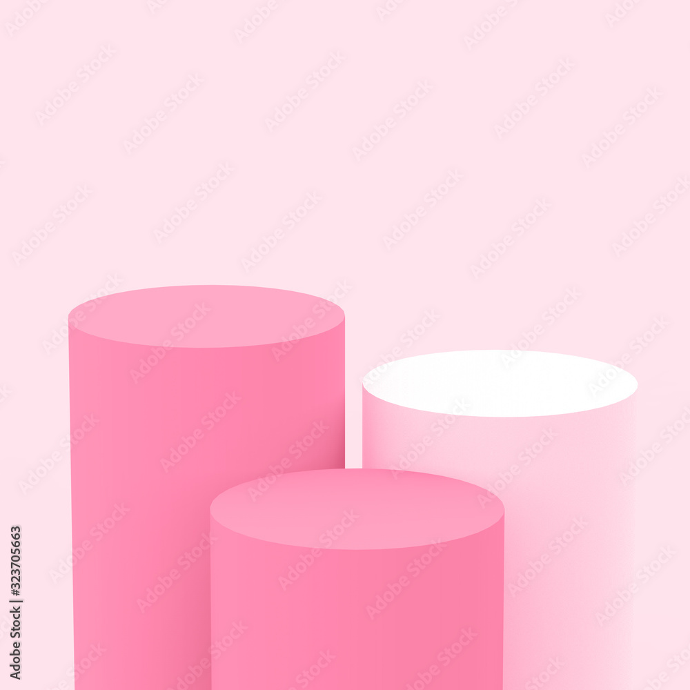 3d pink rose cylinder podium minimal studio background. Abstract 3d geometric shape object illustration render. Display for cosmetic perfume fashion product.