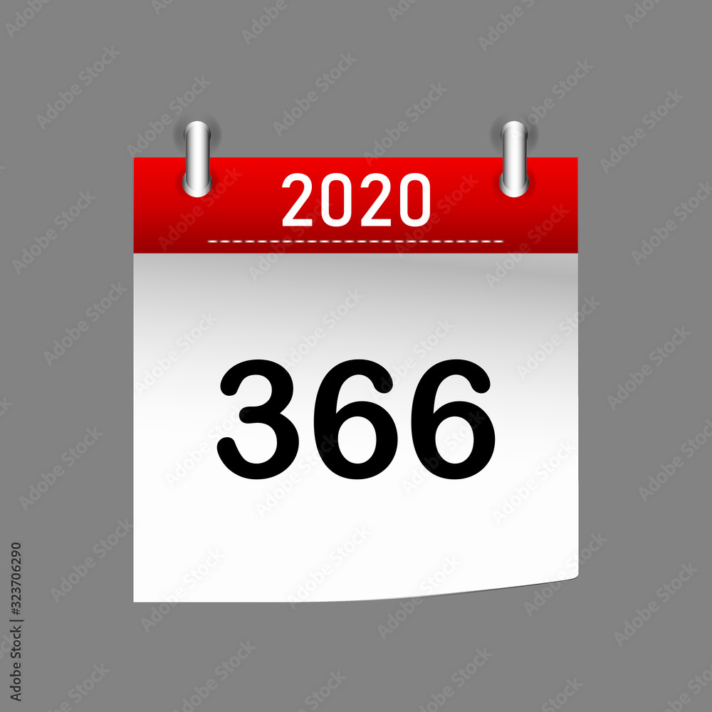  2020 leap year calendar sheet, years that are divisible by 4. logo design. 366 days.  Vector illustration - obrazy, fototapety, plakaty 