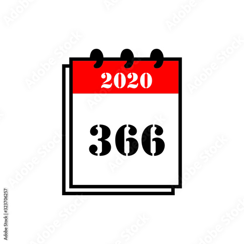  2020 leap year calendar sheet, years that are divisible by 4. logo design. 366 days.  Vector illustration