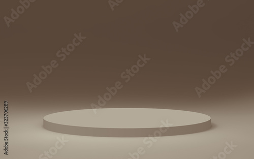3d brown cylinder podium minimal studio background. Abstract 3d geometric shape object illustration render. Display for cosmetic perfume fashion product.