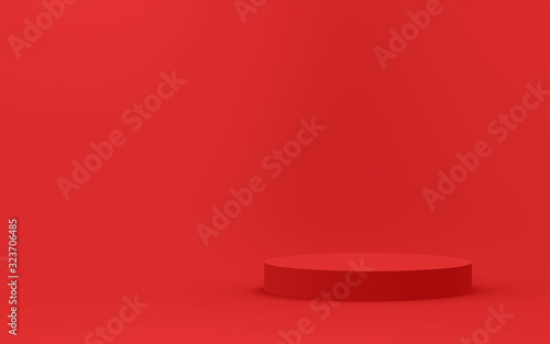 3d red cylinder podium minimal studio background. Abstract 3d geometric shape object illustration render. Display for summer holiday product.