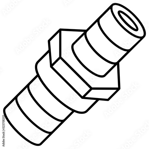 hoses to pipe connector concept. ridged and tapered cone barb vector icon design. plumbing fittings on white background.