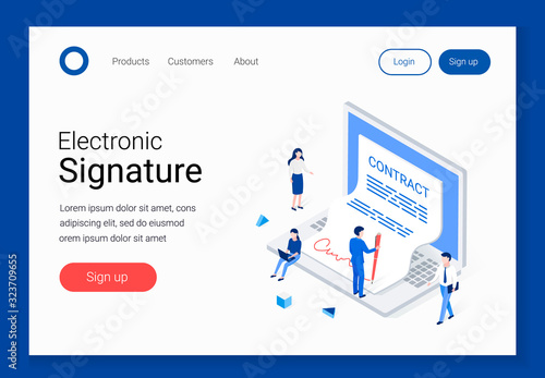 Digital signature and e-Business isometric concept.