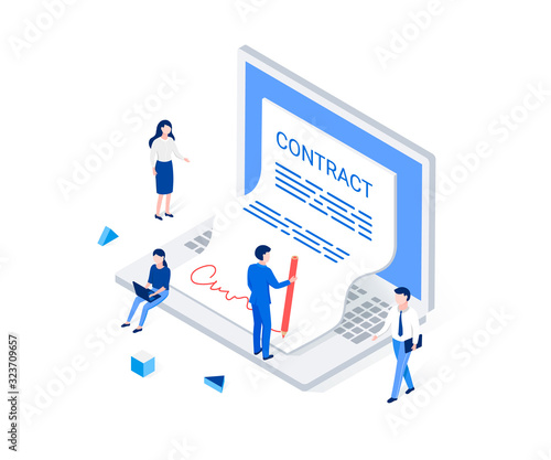 Digital signature and e-Business isometric concept.