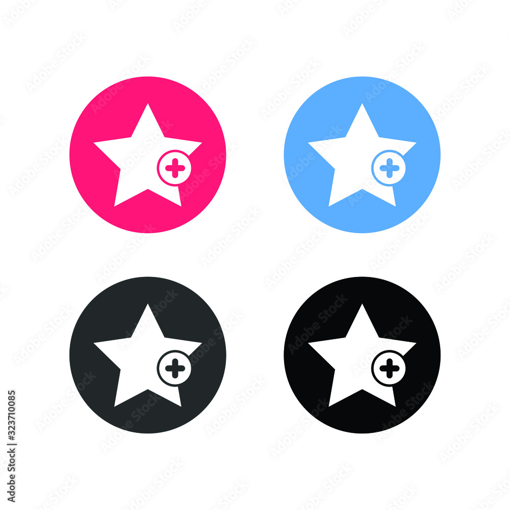 Favorites icon with plus symbol. Favorite icon, Star add plus sign, bookmark symbol, button